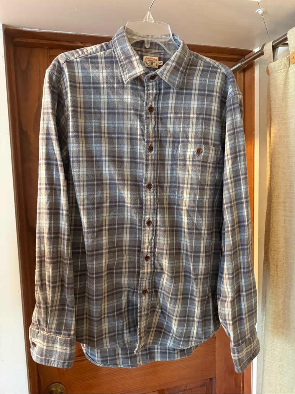 Faherty Blue Plaid Button-Up Men's Shirt Size L